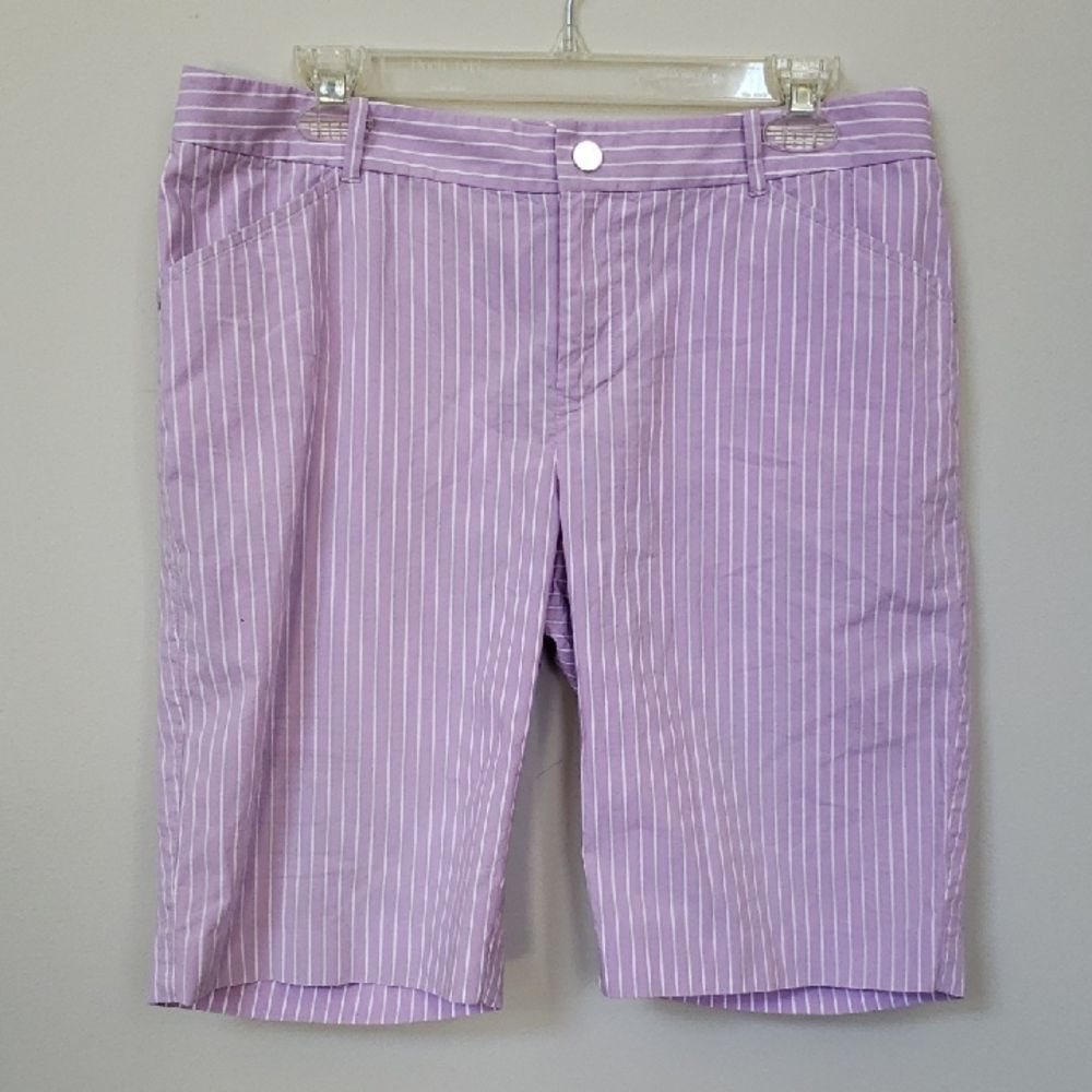 Ralph Lauren Golf Short Womens 10 Purple White Striped Sporty Bermuda Preppy